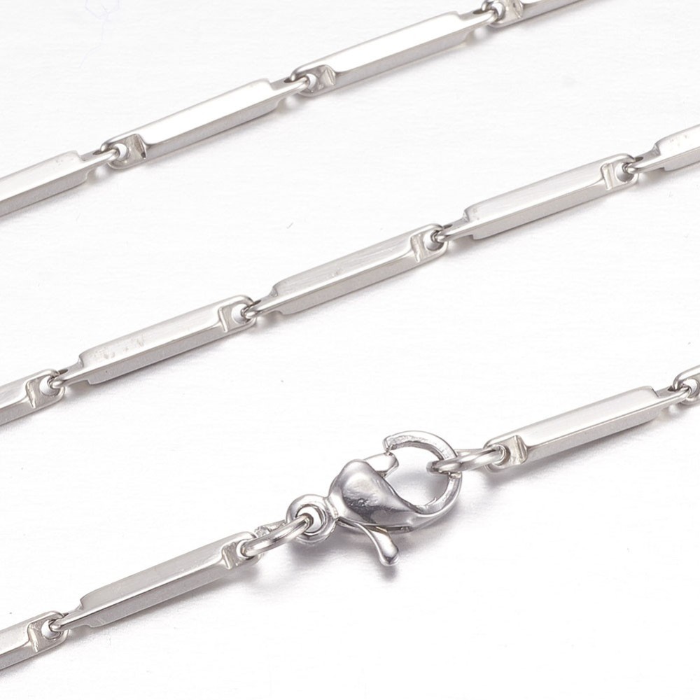 PandaHall 304 Stainless Steel Bar Link Necklaces, with Lobster Claw Clasps, Stainless Steel Color, 21.8"(55.5cm) Stainless Steel