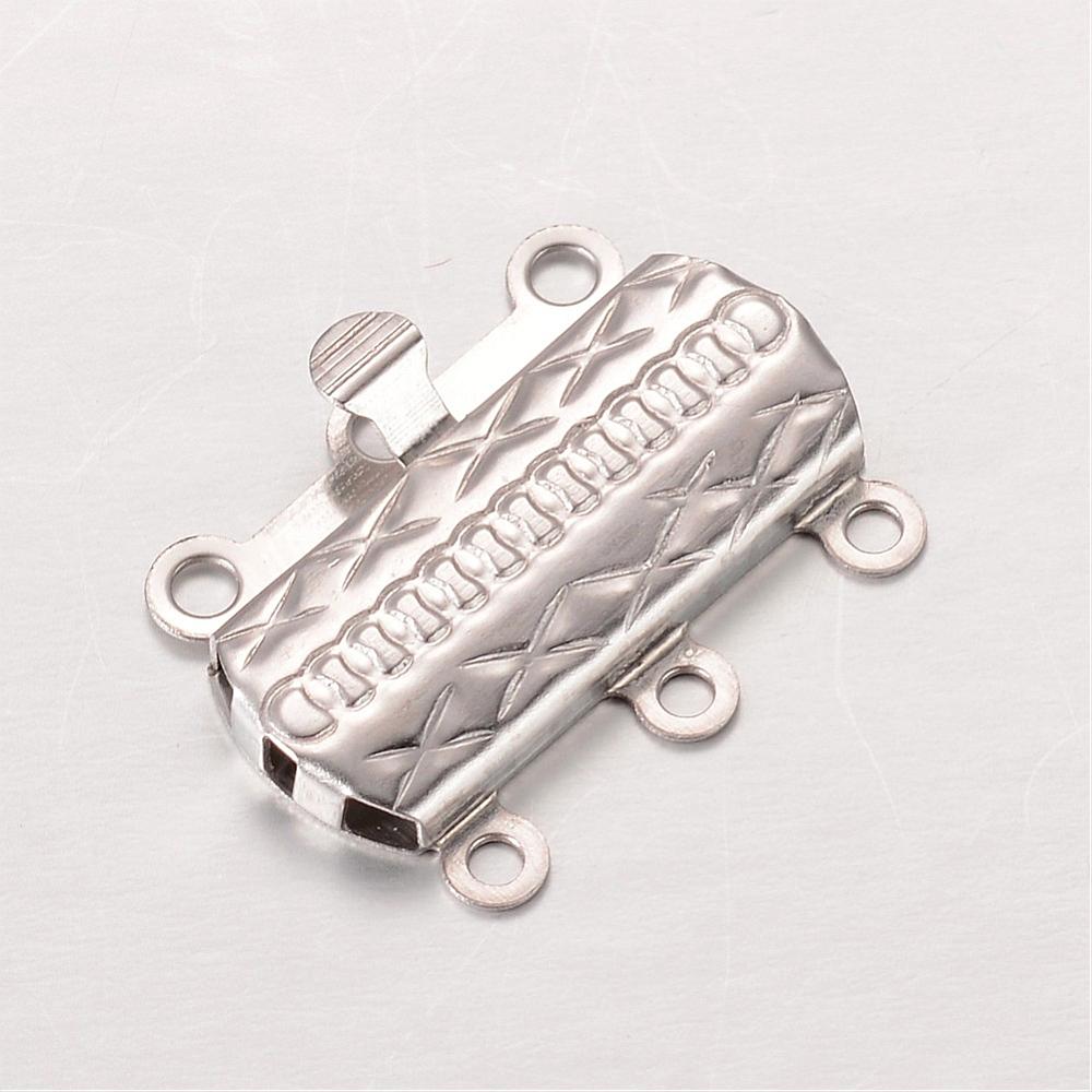 PandaHall Rectangle 304 Stainless Steel Box Clasps, Stainless Steel Color, 19.5x14x2.8mm, Hole: 1mm Stainless Steel Rectangle