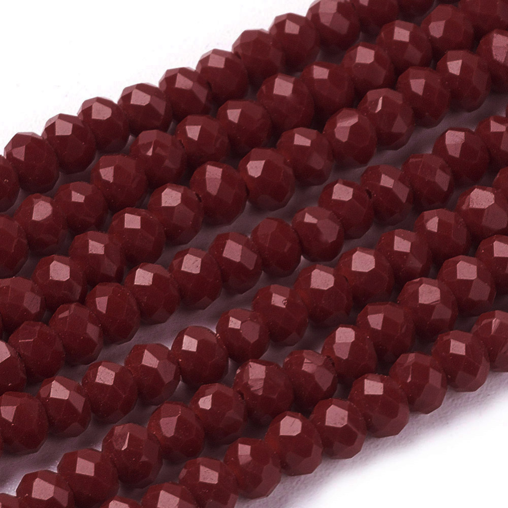 PandaHall Opaque Solid Color Faceted Glass Beads Strands, Rondelle, DarkRed, 3x2mm, Hole: 0.5mm; about 147pcs/strand, 13" Glass Rondelle Red