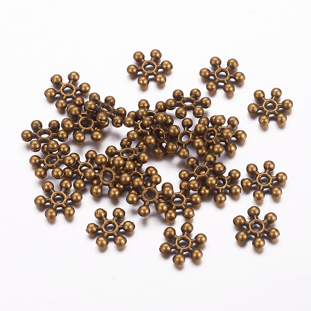 PandaHall Tibetan Style Alloy Bead Spacers, Snowflake, Lead Free & Nickel Free, Antique Bronze, 8x7x2mm, Hole: 1.5mm Alloy Snowflake