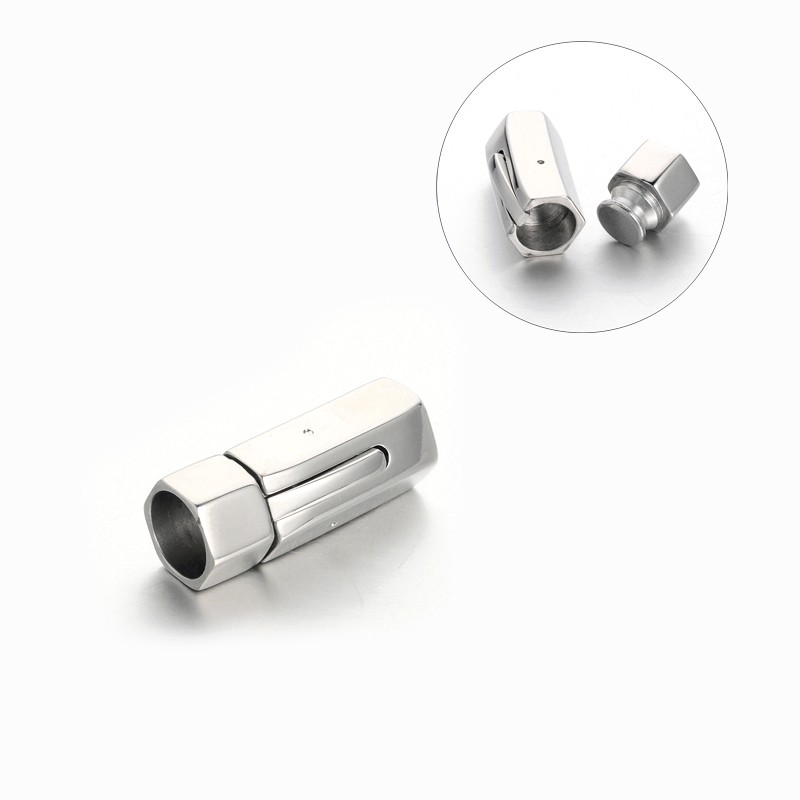 PandaHall Column 304 Stainless Steel Bayonet Clasps, Stainless Steel Color, 30x11x11mm, Hole: 9mm Stainless Steel