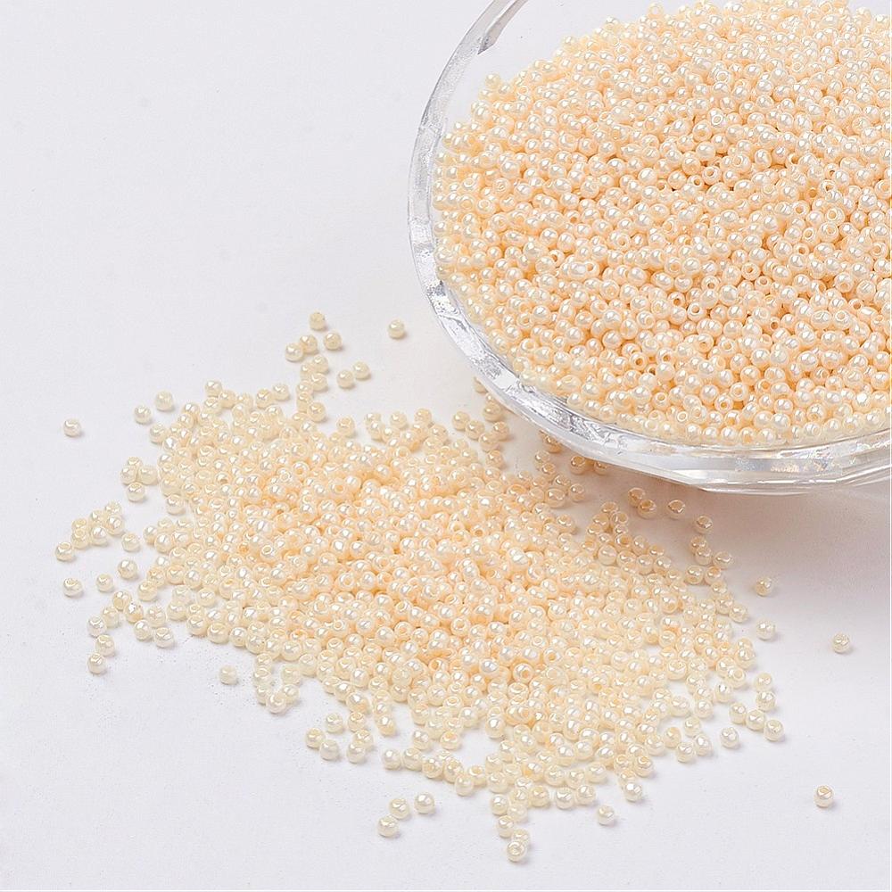 PandaHall FGB&reg Seed Beads, 12/0 Ceylon Round Glass Seed Beads, Grade A, Wheat, 2x1mm, Hole: 0.5mm; about 6500pcs/50g Glass Orange