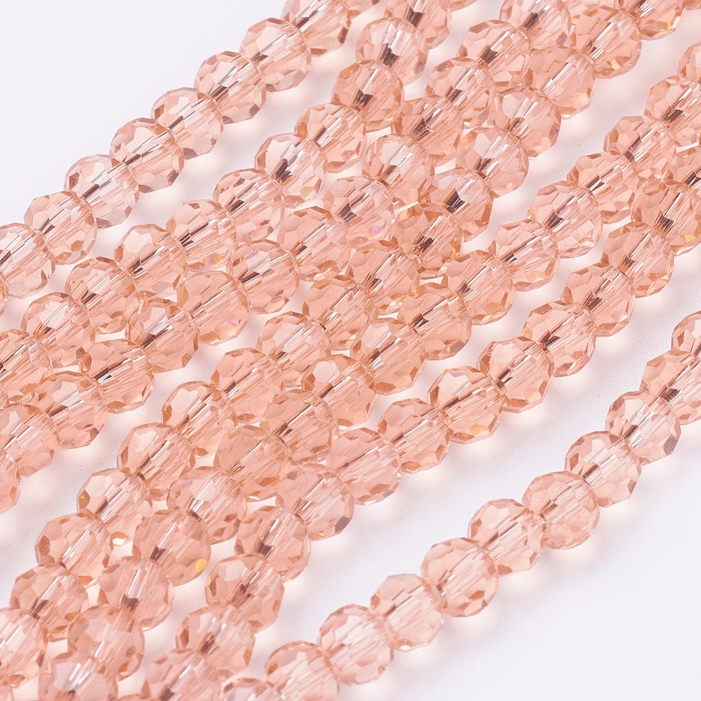 PandaHall Glass Beads Strands, Faceted, Round, LightSalmon, 4mm, Hole: 1mm; about 100pcs/strand, 13.7" Glass Round Red