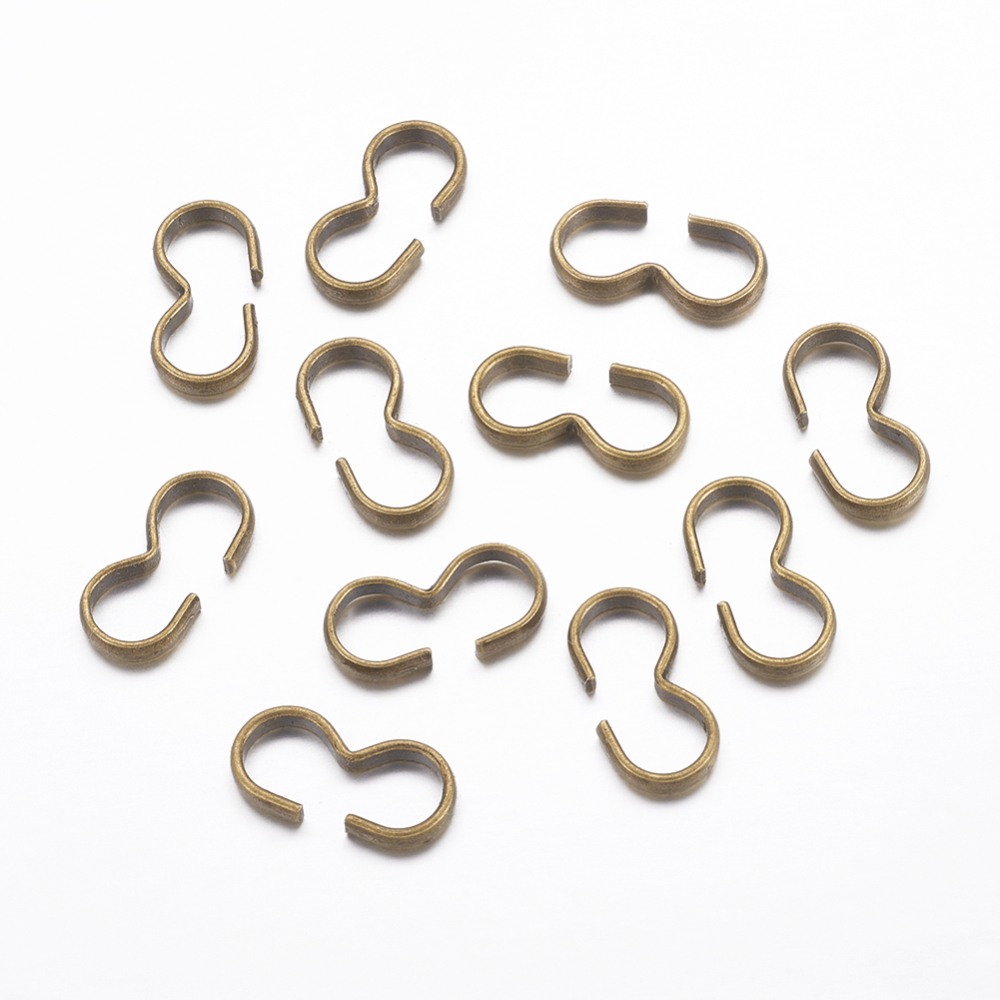 PandaHall Chain Findings, Nickel Free 8 Shape Clasps, Iron, Antique Bronze, 14mmx7mm Iron
