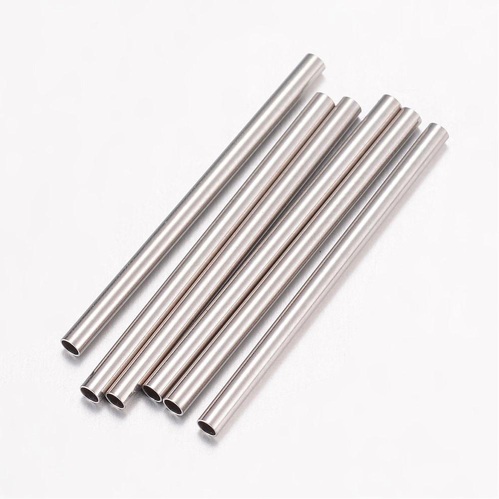 PandaHall 304 Stainless Steel Tube Beads, Stainless Steel Color, 25x1.5mm, Hole: 1mm Stainless Steel Tube