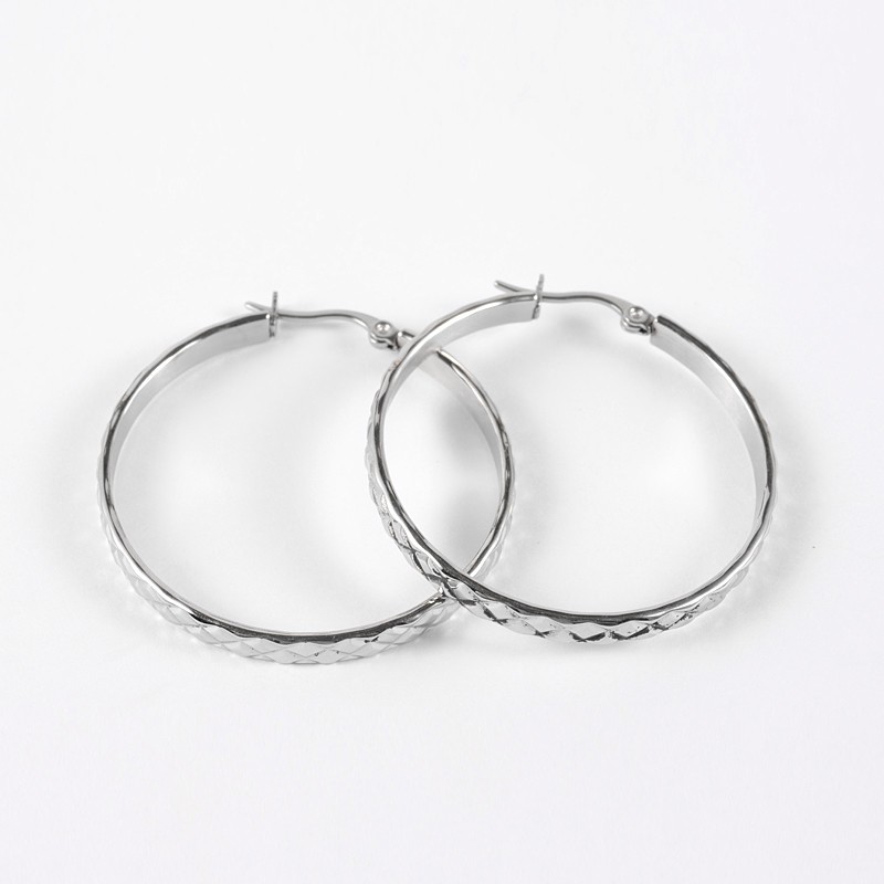 PandaHall Ring 304 Stainless Steel Hoop Earrings, Platinum, 42x40x4mm, Pin: 1mm Stainless Steel