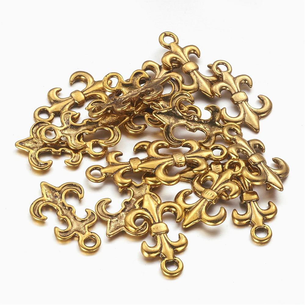 PandaHall Tibetan Silver Fleur De Lis Pendants, Antique Golden, Lead Free & Cadmium Free & Nickel Free; 24x14.5x2mm, Hole: 3mm Alloy Flower