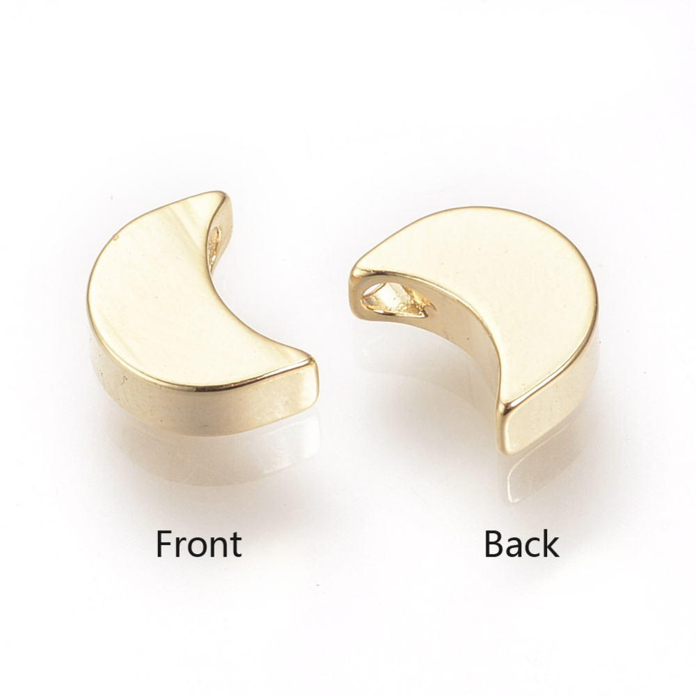 PandaHall Brass Charms, Real Gold Plated, Moon, Golden, 9.5x7x3mm, Hole: 1.5mm Brass Moon