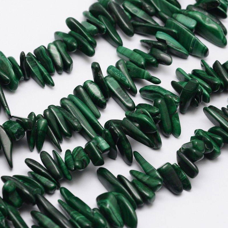 PandaHall Chips Natural Malachite Beads Strands, 11~22x2~5mm, Hole: 1mm; about 14.9" Malachite Chip