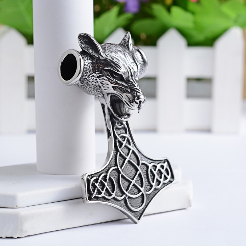 PandaHall Retro 304 Stainless Steel Arrows Mark with Wolf Head Big Pendants, Antique Silver, 80x51x24mm, Hole: 11x15mm Stainless Steel...