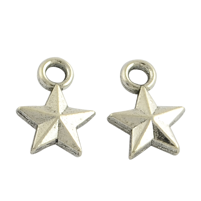 PandaHall Tibetan Style Alloy Star Pendants, Lead Free & Nickel Free, Antique Silver, 11x8x3mm, Hole: 2mm Alloy Star