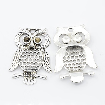PandaHall Alloy Pendants, Antique Silver, for Halloween, Owl, Size: about 35mm wide, 48mm long, 6mm thick, hole: 4mm Alloy Owl