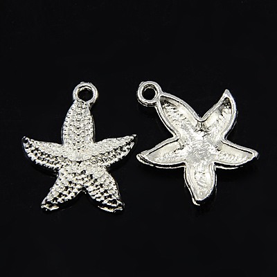 PandaHall Tibetan Style Pendants, Starfish, Silver, Lead Free & Cadmium Free, 21x19x3mm, Hole: 2mm Alloy Starfish