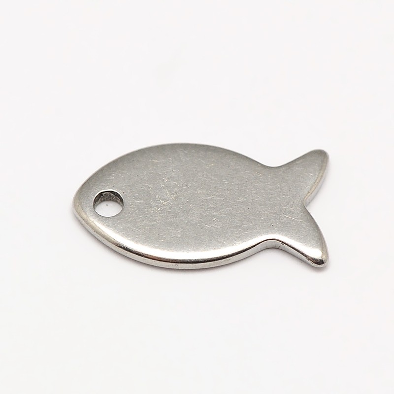 PandaHall Stainless Steel Fish Charms, Stainless Steel Color, 13x7x1mm, Hole: 1mm Stainless Steel Fish
