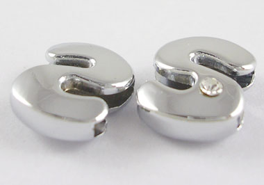 PandaHall Alloy Rhinestone Initial Letter.S Silde Charms Fit DIY Wristbands & Bracelets, Nickel Free, about 12mm long, hole: about 8.2x0.8mm...