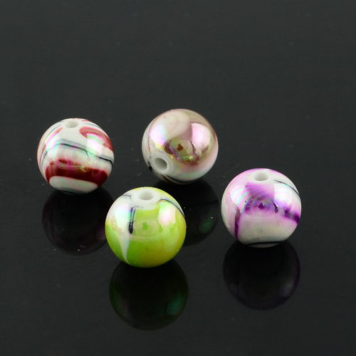 PandaHall AB Color Wave Printed Acrylic Beads, Round, Mixed Color, 10mm, Hole: 2mm; about 920pcs/500g Acrylic Round Multicolor