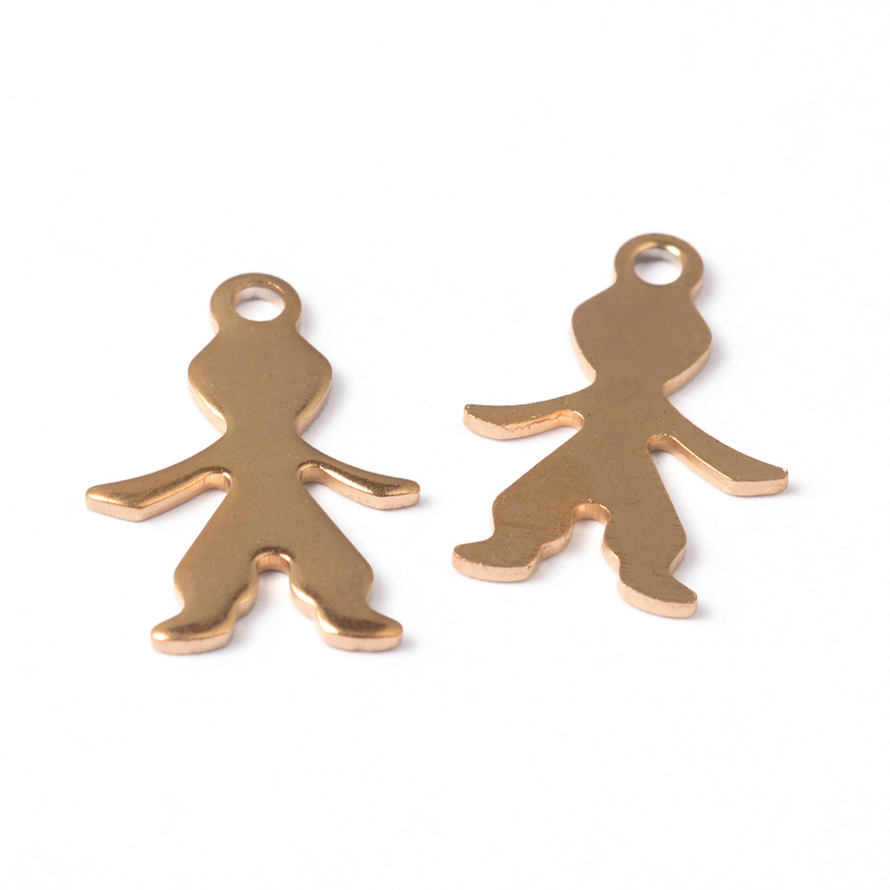 PandaHall Boy 304 Stainless Steel Pendants, Golden, 16x11x0.8mm, Hole: 1.5mm Stainless Steel Human