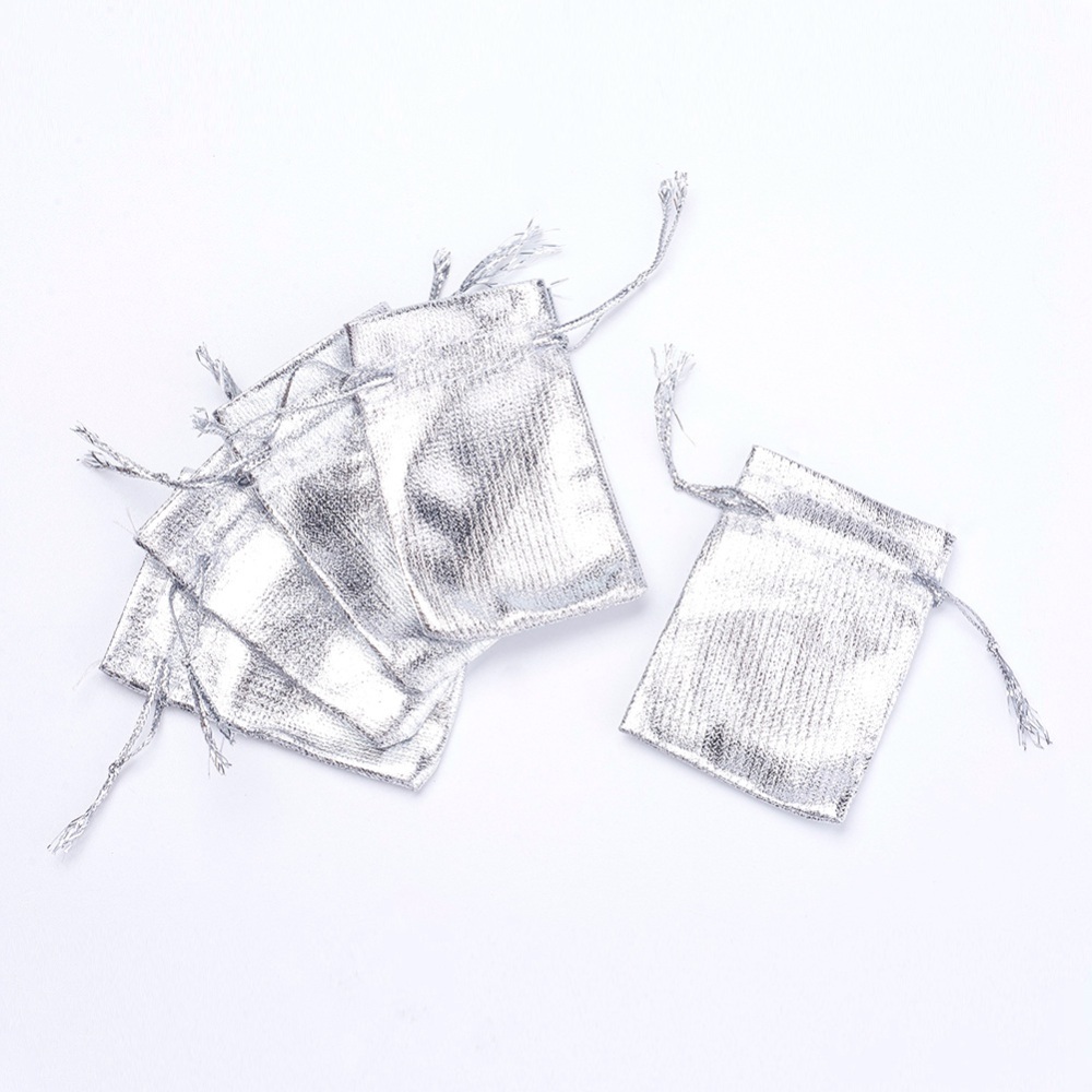 PandaHall Silver Color Rectangle Organza Bagsr, about 5cm wide, 7cm long Organza Rectangle Silver