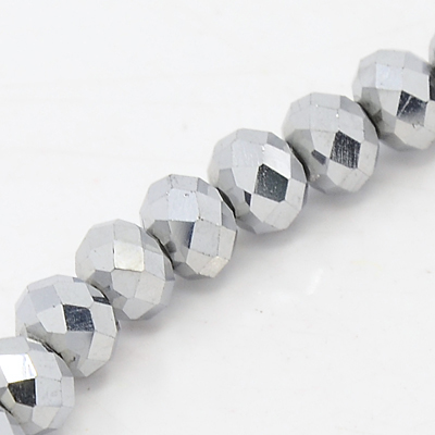 PandaHall Electroplate Glass Strands, Full Plated, Faceted, Rondelle, Platinum Plated, 6x4mm, Hole: 1mm; about 101pcs/strand, 18.5" Glass...