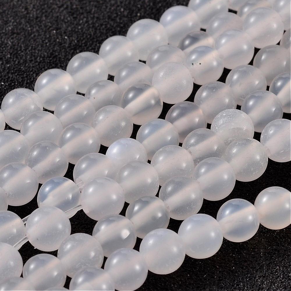 PandaHall Natural Agate Beads, Dyed, Round, White, Size: about 6mm in diameter, hole: 1mm, 63pcs/strand, 15.5" Natural Agate Round White