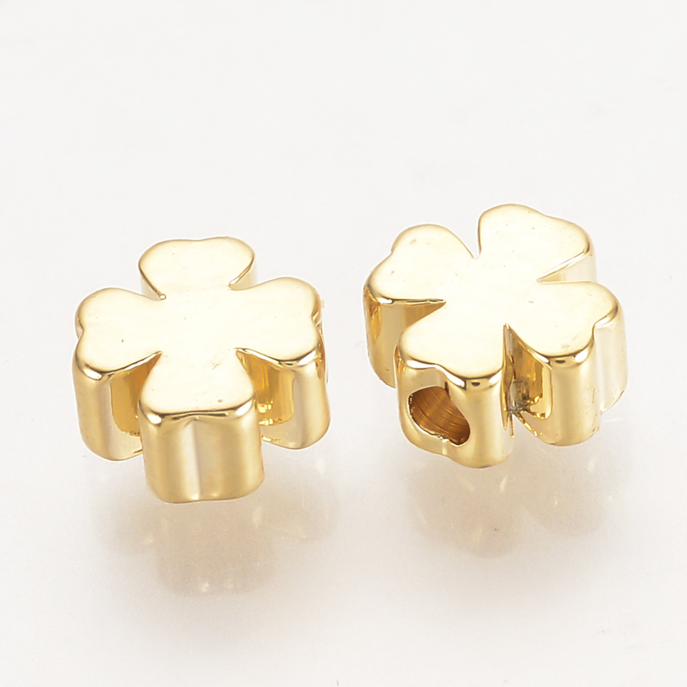 PandaHall Brass Bead Spacers, Real Gold Plated, Clover, 5x5x3mm, Hole: 1mm Brass Clover