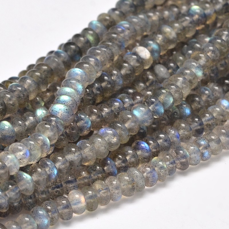 PandaHall Rondelle Grade A Natural Labradorite Bead Strands, 5x3mm, Hole: 1mm; about 135pcs/strand, 15.5" Labradorite Rondelle