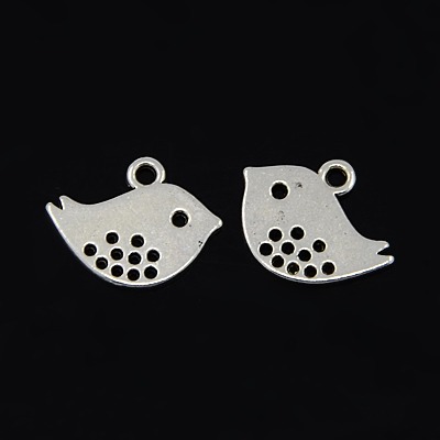 PandaHall Alloy Pendants, Cadmium Free & Nickel Free & Lead Free, Bird Charms, Antique Silver, 16x12x1mm, Hole: 2mm Alloy Bird