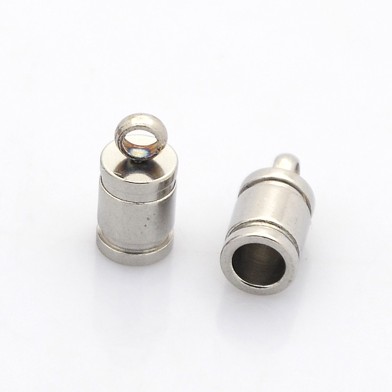 PandaHall 304 Stainless Steel Cord Ends, Stainless Steel Color, 10x5mm, Hole: 2mm; Inner Dameter: 4mm Stainless Steel