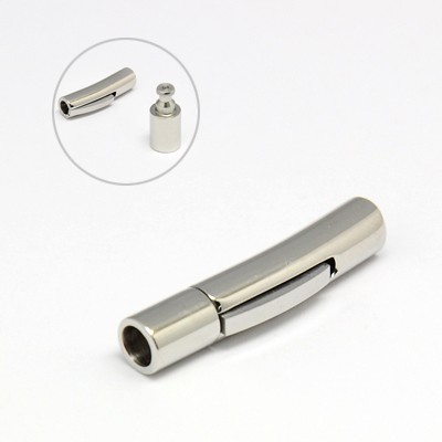 PandaHall 304 Stainless Steel Bayonet Clasps, Column, Stainless Steel Color, 28x7mm, Hole: 4mm Stainless Steel
