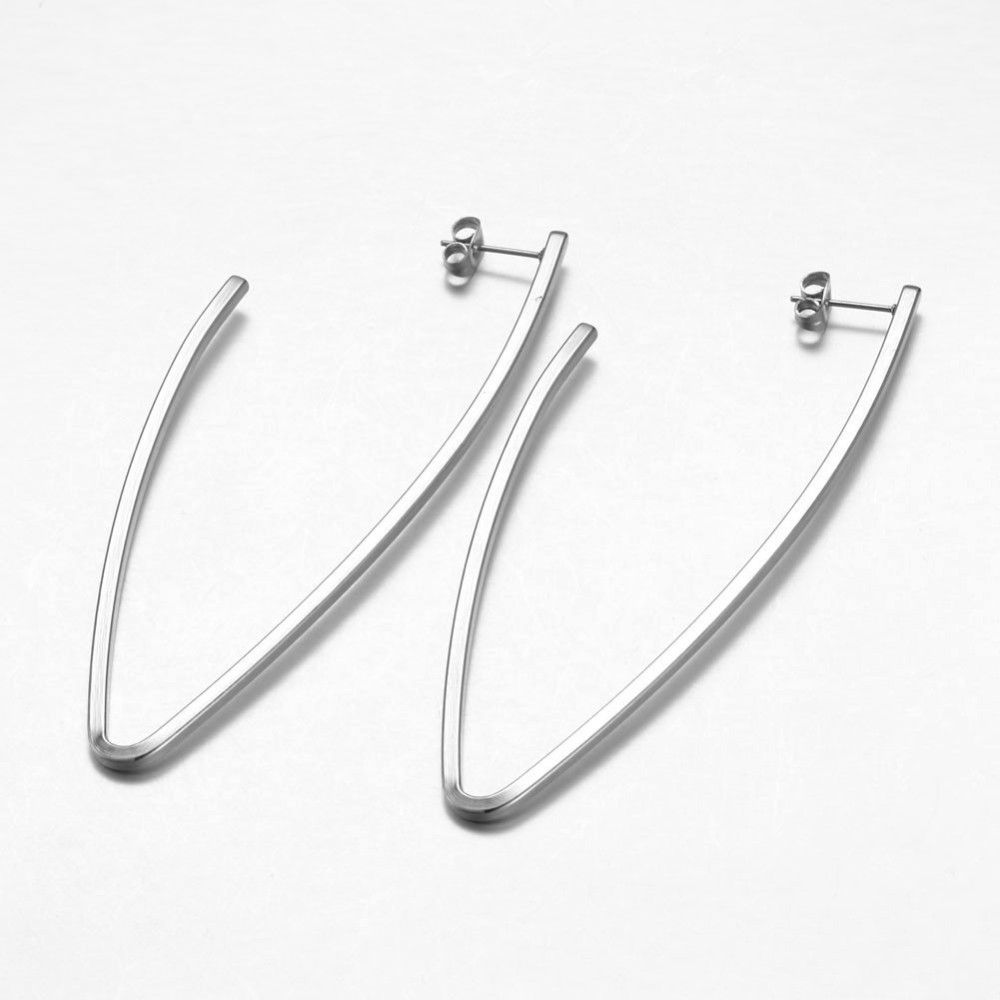 PandaHall 304 Stainless Steel Dangle Earrings, Stainless Steel Color, 79x31x2mm; Pin: 0.7mm Stainless Steel