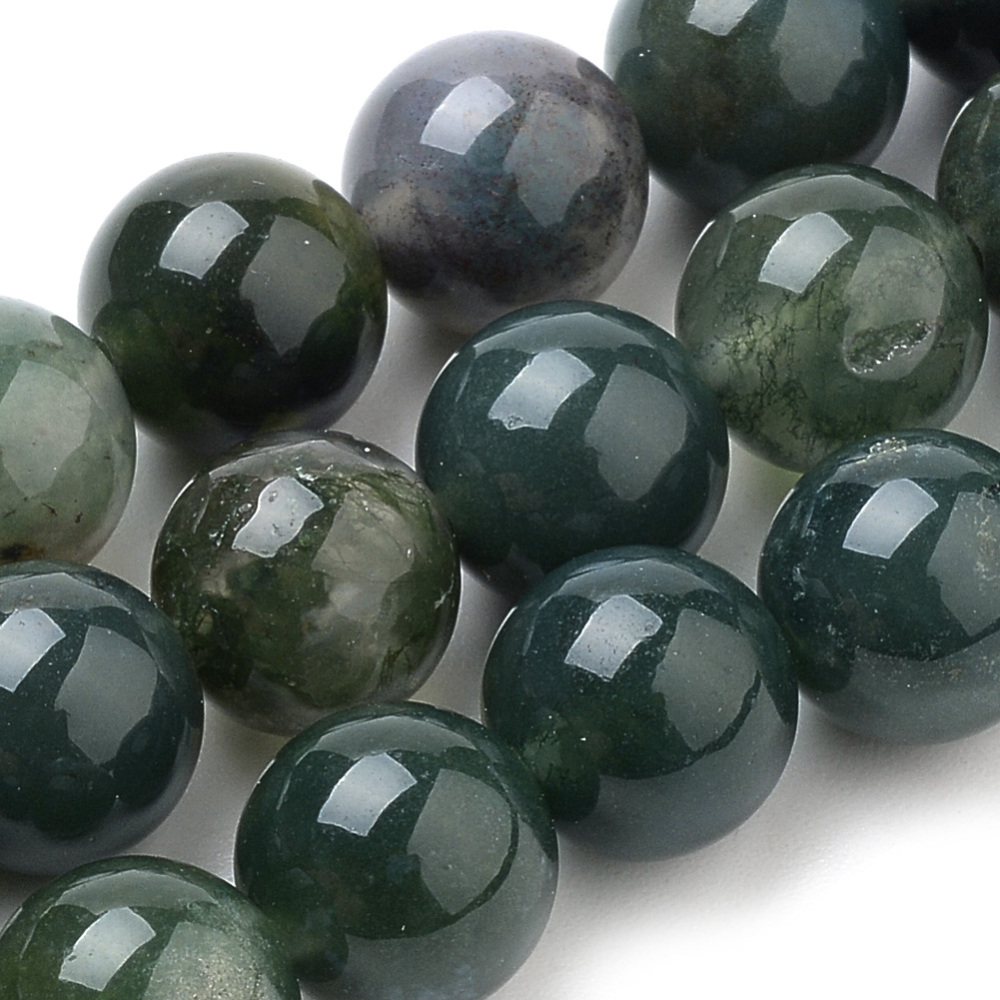 PandaHall Natural Moss Agate Beads Strands, Round, 10mm, Hole: 1mm; about 40pcs/strand, 15.7" Moss Agate Round
