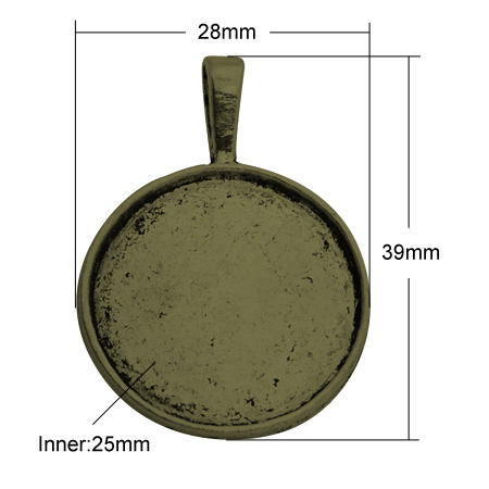 PandaHall Alloy Pendant Cabochon Settings, Lead Free & Cadmium Free & Nickel Free, Flat Round, Antique Bronze, 39x28x3mm, Hole: 10x6mm, Tray...