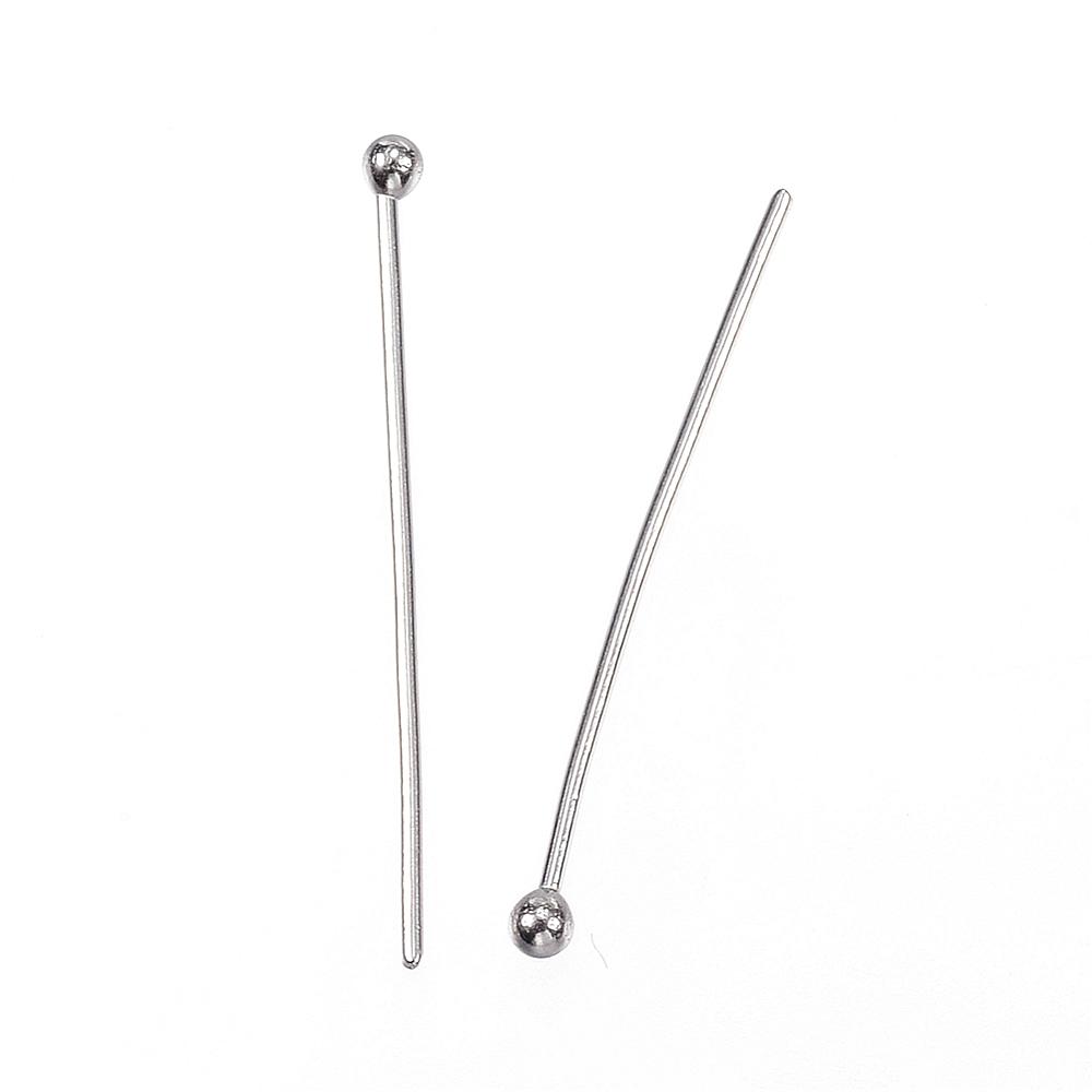 PandaHall 304 Stainless Steel Head pins, Stainless Steel Color, 25mm, Pin: 0.7mm; Head: 2mm Stainless Steel