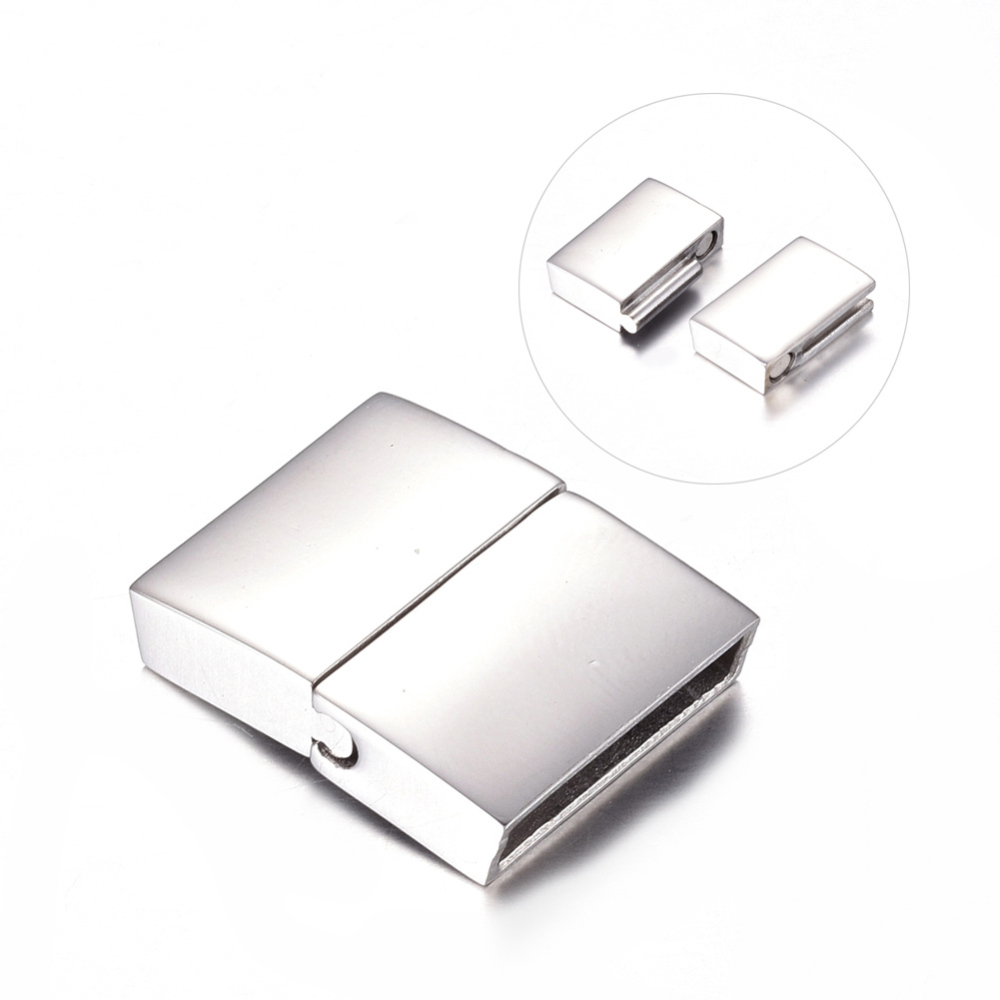 PandaHall 304 Stainless Steel Magnetic Clasps, Rectangle, 21x16.5x4.5mm, Hole: 2.5x15mm Stainless Steel Rectangle