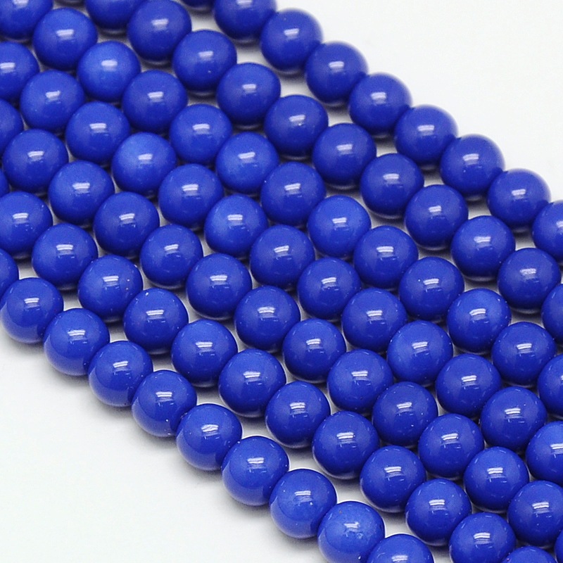 PandaHall Environmental Dyed Round Baking Paint Glass Beads Strands, Cotton Cord Threaded, Blue, 8mm, Hole: 0.7~1.1mm; about 52pcs/strand...