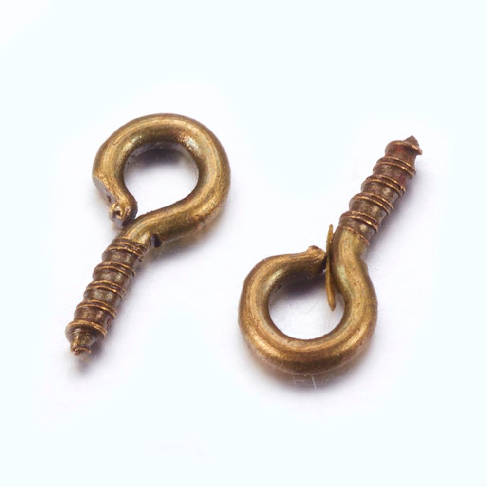 PandaHall Iron Screw Eye Pin Bail Peg, For Half Drilled Beads, Lead Free & Nickel Free, Antique Bronze, 8x4x1mm, Hole: 2mm Iron