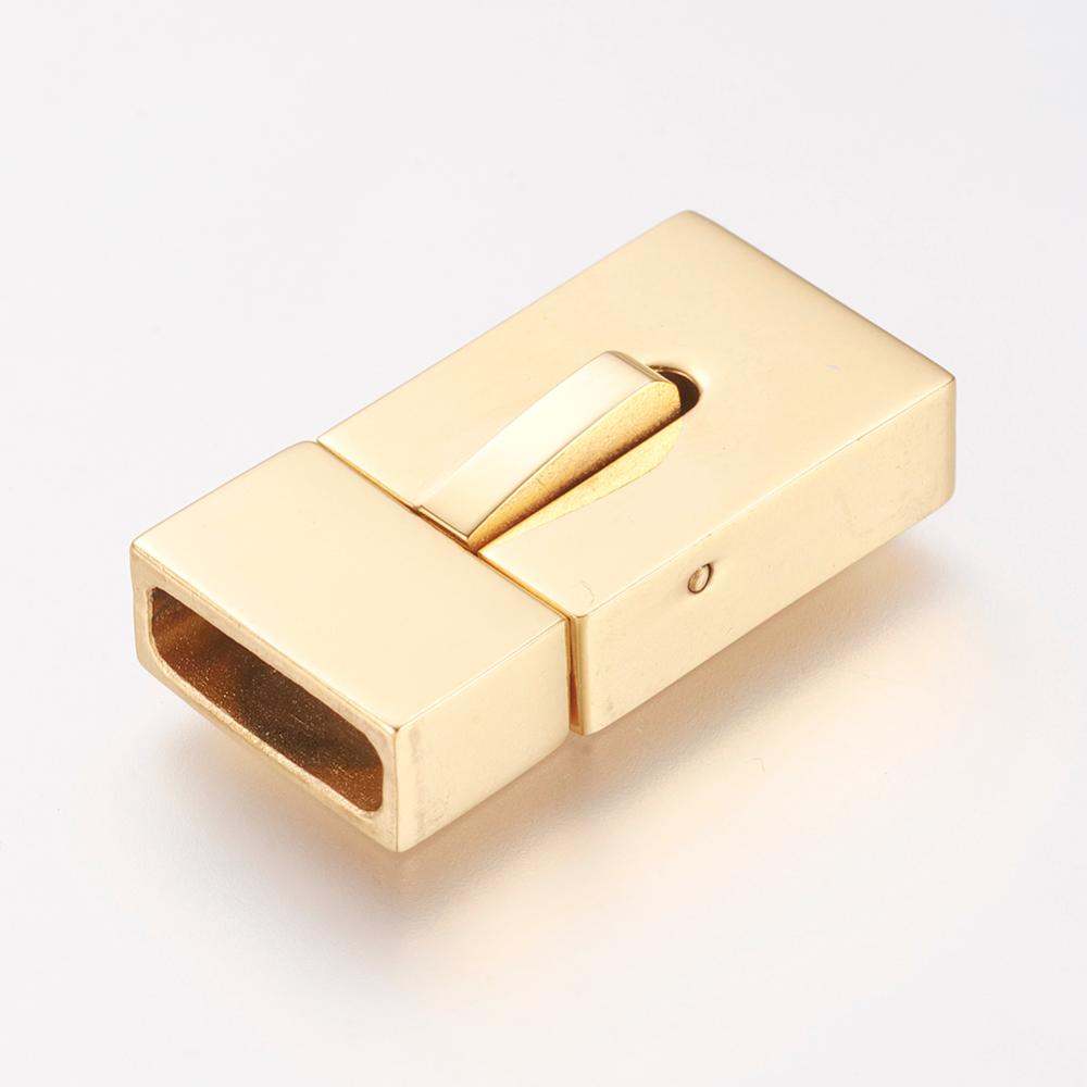 PandaHall 304 Stainless Steel Magnetic Clasps, Rectangle, Golden, 23x12x6mm, Hole: 3x10mm Stainless Steel Rectangle