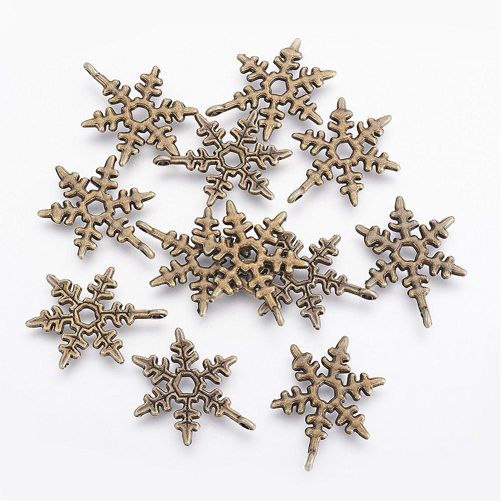 PandaHall Tibetan Style Alloy Snowflake Pendants, Lead Free & Nickel Free, Antique Bronze, 24x18x3mm, Hole: 1mm Alloy Snowflake
