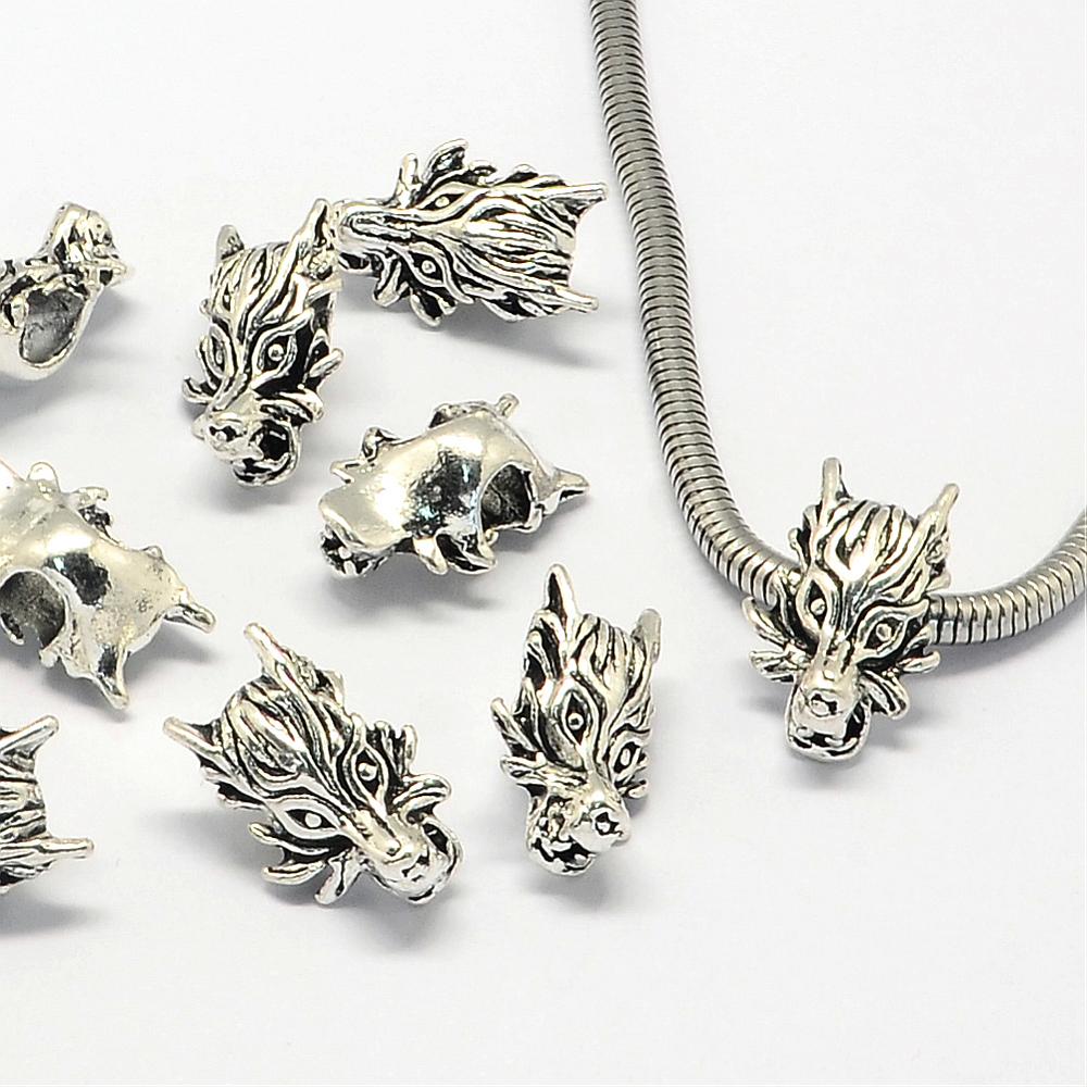 PandaHall Alloy European Beads, Large Hole Beads, Dragon Head, Antique Silver, 18.5x12x8mm, Hole: 4.5mm Alloy Dragon
