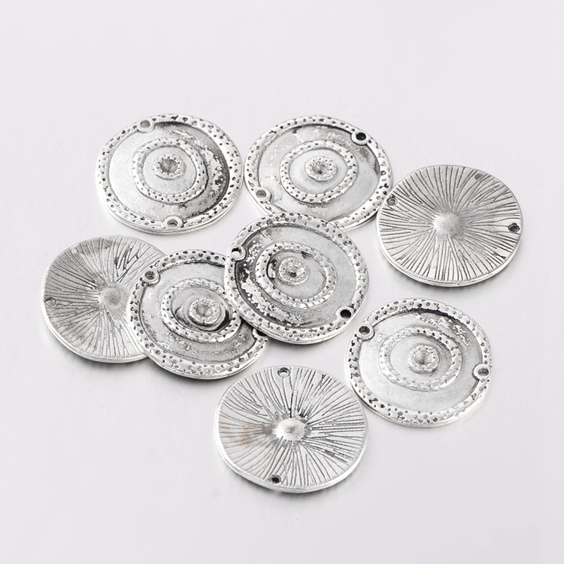 PandaHall Antique Silver Alloy Connector Rhinestone Settings for Enamel, Flat Round, Lead Free and Cadmium Free, about 22mm in diameter, 2mm...