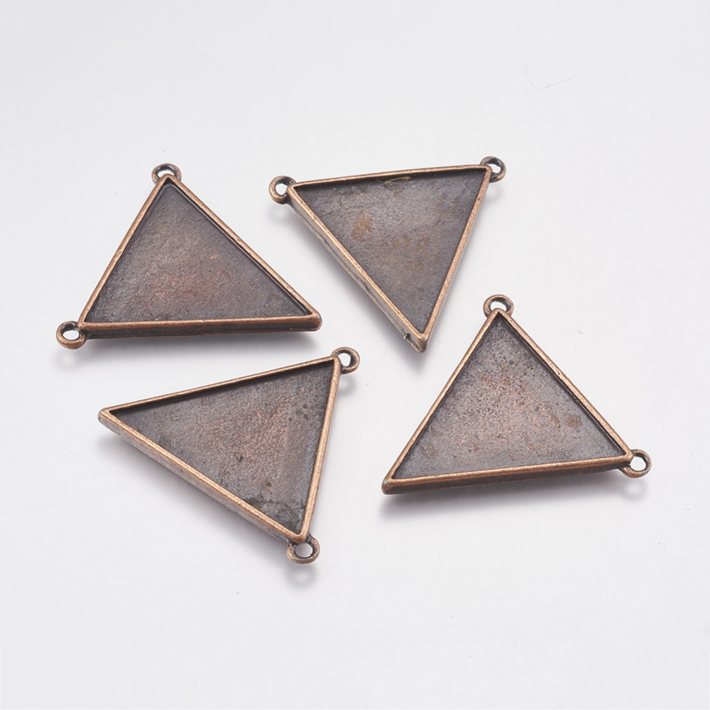 PandaHall Tibetan Style Cabochon Pendant Settings, Lead Free & Nickel Free, Triangle, Red Copper, 32x34.5x3mm, Hole: 2mm Alloy Triangle