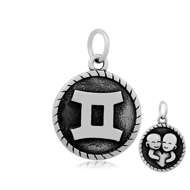 PandaHall 316 Stainless Steel Pendants, Flat Round, with Constellation/Zodiac Sign, Antique Silver, Gemini, 21x18x3mm, Hole: 5mm Stainless...