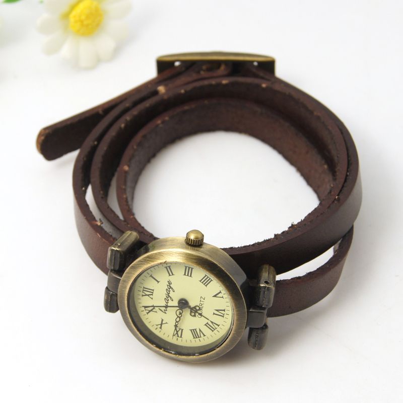 PandaHall Fashion Triple Wrap Leather Watch Bracelets, with Alloy Watch Components, Antique Bronze, CoconutBrown, 610~620x9x6mm Leather...