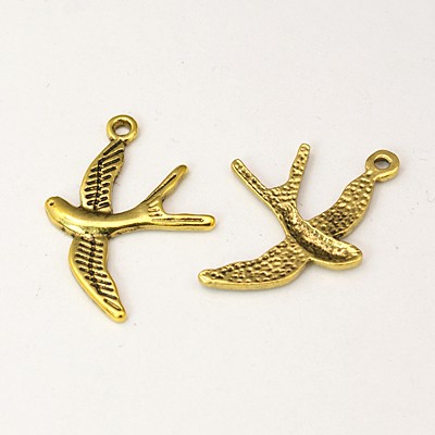 PandaHall Tibetan Style Pendants, Lead Free & Cadmium Free & Nickel Free, Bird, Antique Golden, 31x22x2mm, Hole: 2mm Alloy Bird