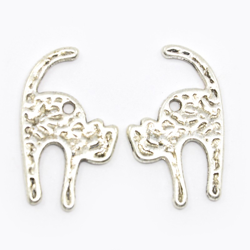 PandaHall 50Pcs Antique Silver Cat Tibetan Style Alloy Pendants, Lead Free and Cadmium Free, about 27mm long, 12mm wide, 1mm thick, hole...