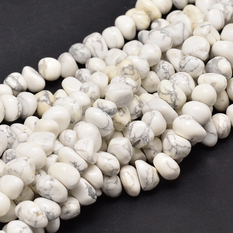 PandaHall Natural Howlite Gemstone Nuggets Bead Strands, 6~10x9~12x8~10mm, Hole: 1mm; about 15.3"~15.7" Howlite Nuggets