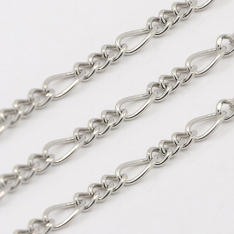 PandaHall 304 Stainless Steel Figaro Chains, Decorative Chains, Stainless Steel Color, 5~7x3.5x2mm Stainless Steel