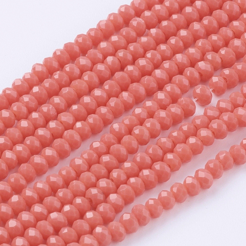 PandaHall Imitation Jade Glass Beads Strands, Faceted, Rondelle, LightCoral, 3x2~2.5mm, Hole: 0.5mm; about 194pcs/strand, 14.5" Glass...