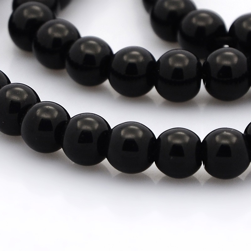 PandaHall Round Glass Beads Strands, Black, 6mm, Hole: 1mm; about 69pcs/strand, 16.1" Glass Round Black
