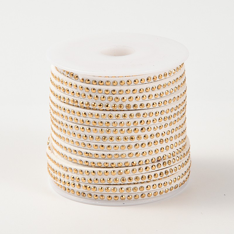 PandaHall Rivet Faux Suede Cord, Faux Suede Lace, with Aluminum, WhiteSmoke, 3x2mm; about 20yards/roll Suede White